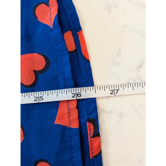 Gap Blue Red Heart Print Button Down Shirt XS Long Sleeve Recycled Polyester Top - Picture 5 of 7